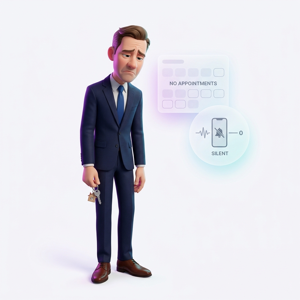 Frustrated real estate agent dealing with marketing costs